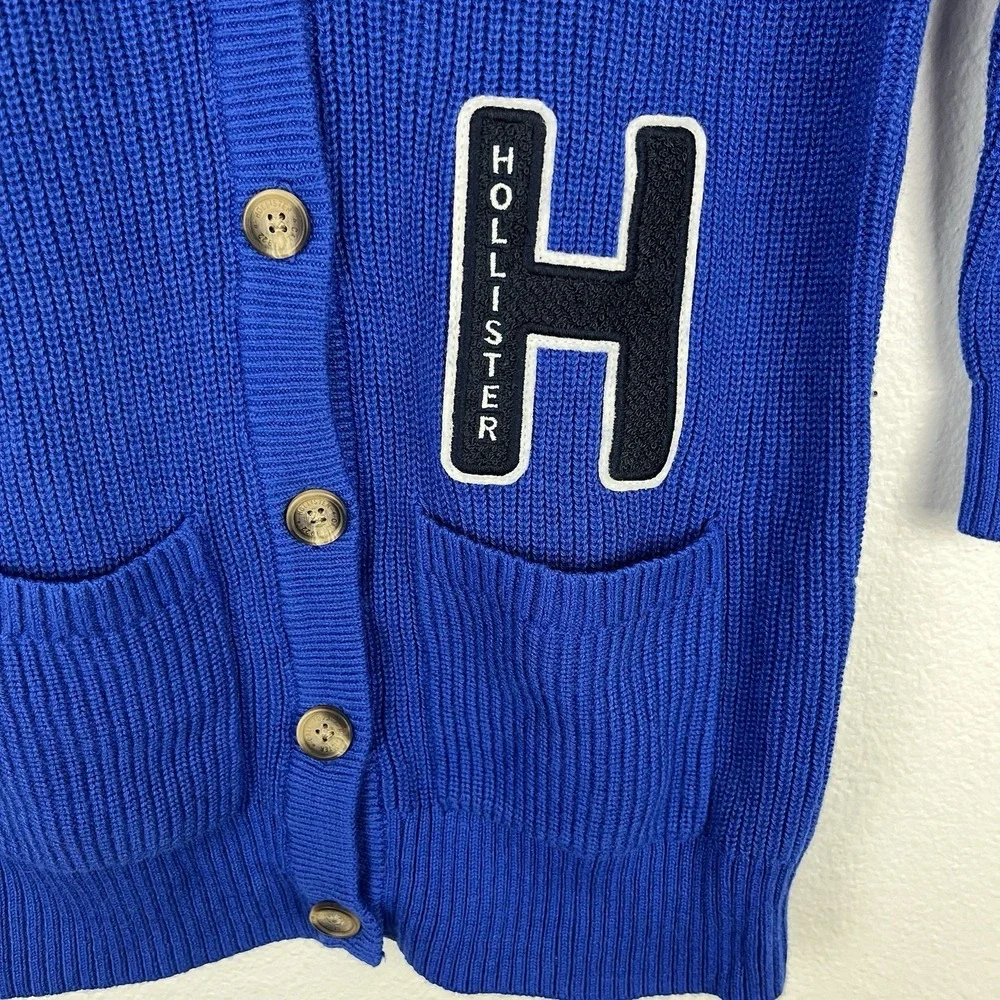 Hollister Women's Small Retro Varsity Letterman Sweater Cardigan Preppy - Picture 4 of 10